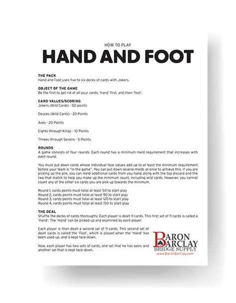 Hand And Foot Game Printable Rules Best Games Walkthrough