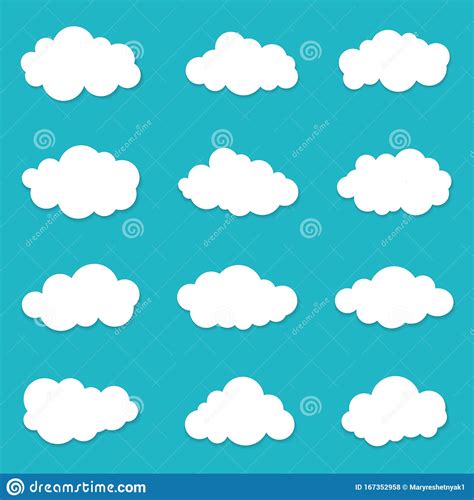 Cartoon Cloud Of Sky On Blue Background Graphic Heaven In Flat Style