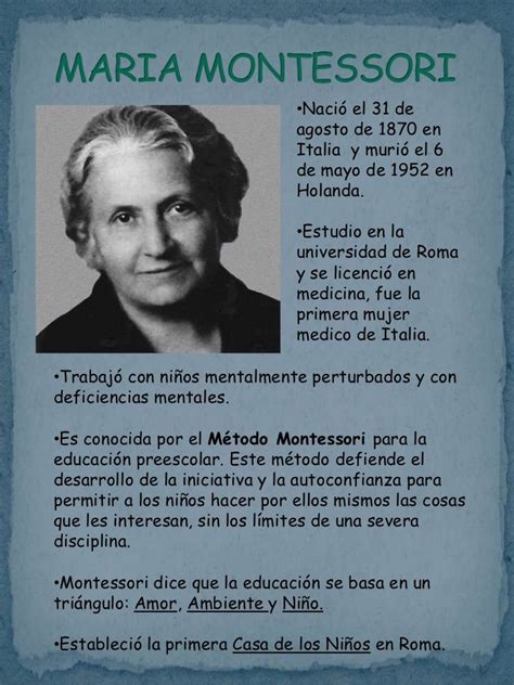 Maria Montessori Metodo Montessori Educacion Montessori