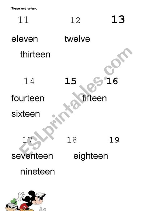 English Worksheets Numbers 11 20