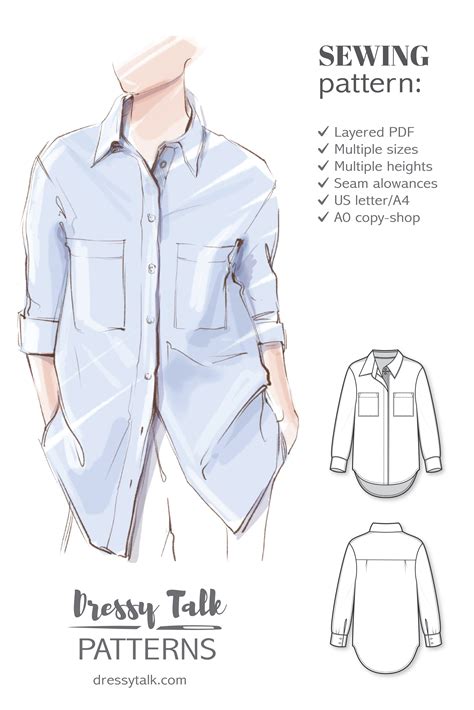 Oversized Shirt With Long Sleeves Pdf Sewing Pattern Sizes
