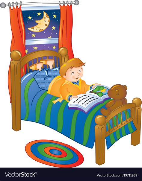Boy Reading In Bed Royalty Free Vector Image Vectorstock