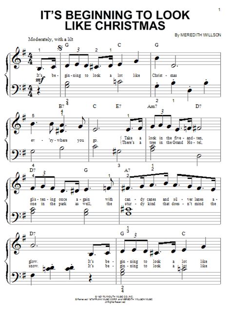 It S Beginning To Look Like Christmas Sheet Music Meredith Willson Big Note Piano