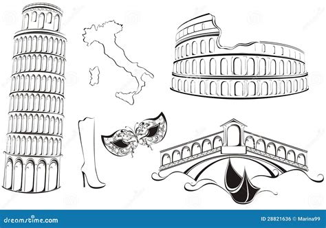 Famous Landmarks Of Italy Stock Vector Illustration Of Gondola 28821636
