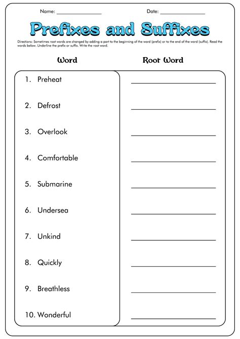 Prefix Suffix Worksheet For Grade 5