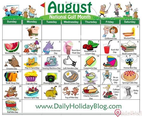 August Daily Holidays Calendar National Holiday Calendar Holidays
