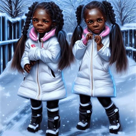African American Twins Girls In Snow Suits By Artgerm And Greg