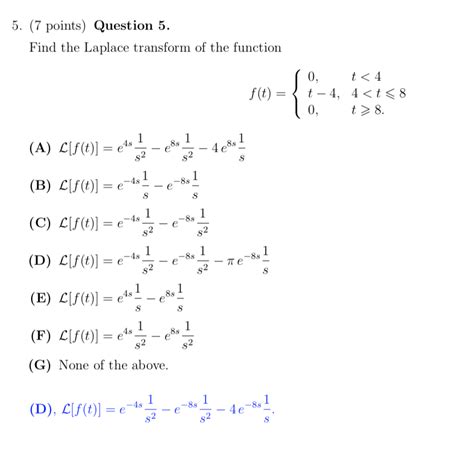 solved 5 7 points question 5 find the laplace transform