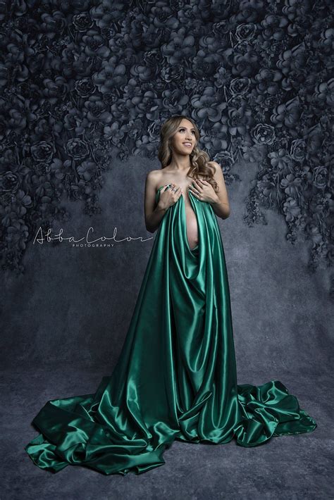 Satin Draping Fabric Maternity Dresses For Photoshoot Maternity Photography Outfits