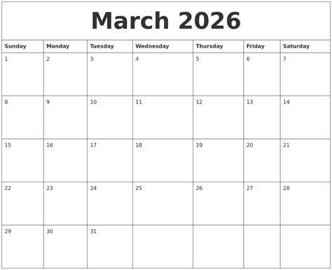 March 2026 Birthday Calendar Template