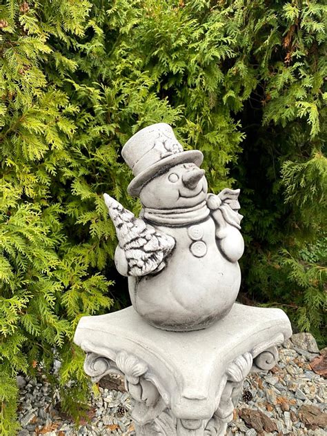 Snowman 33 Lb Garden Snowman Statue Concrete Snowman Stone Etsy