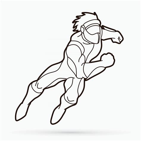 Outline Super Hero Male Jumping 2561019 Vector Art At Vecteezy