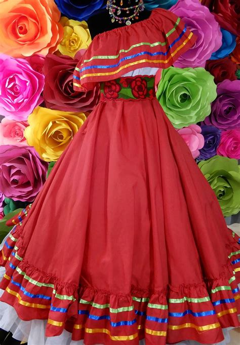 Mexican Red Dress With Top Handmade Beautiful Frida Kahlo Etsy