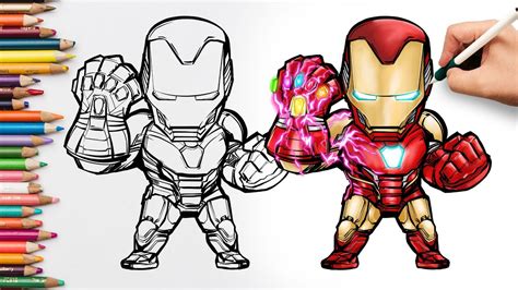 How To Draw Iron Man Mark 85 With Infinity Gauntlet Marvel Avengers