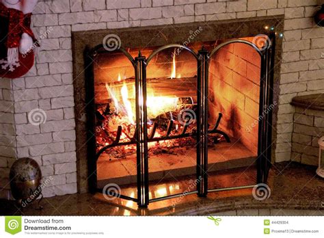 Fire In The Home Fireplace On Christmas Night Stock Photo Image Of