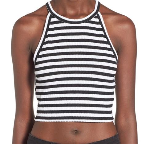 Bp New Black White Striped Womens Large L Cropped Knit Tank Cami Top Deal 231