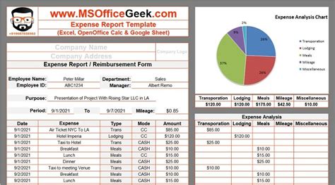 Ready To Use Expense Report Template With Chart Msofficegeek