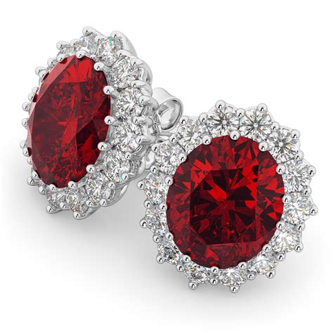 Oval Ruby And Diamond Earrings 14k White Gold 1080ctw Ad1505