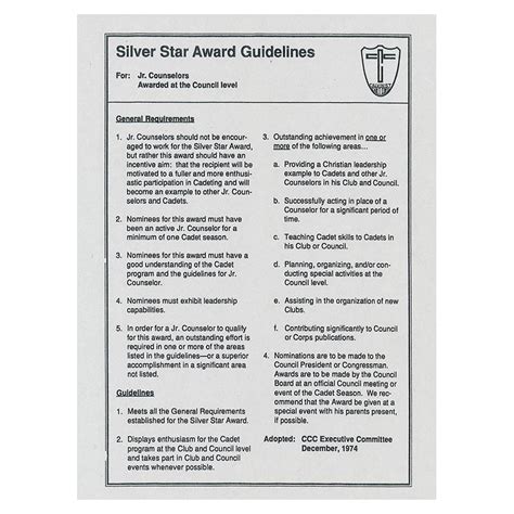 Silver Star Award Guidelines Shop Cadets