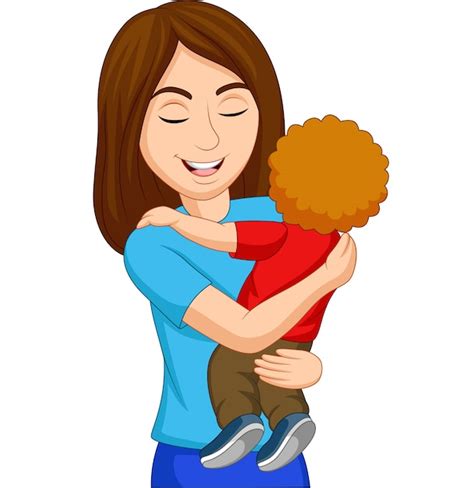 Premium Vector Cartoon Happy Mother Hugging Her Son