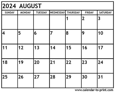 2024 August Calendar