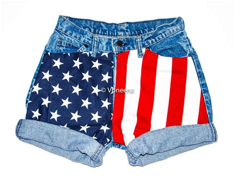 American Flag Denim Shorts Vintage High Waisted Shorts