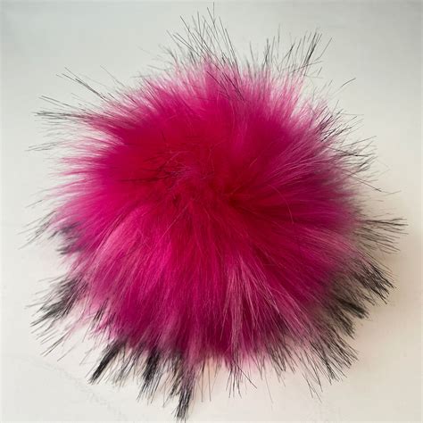 Hot Pink Faux Fur Pom Pom Large Rainbow Rows Knitting