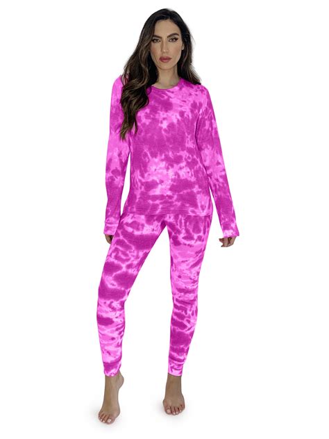 Just Love Womens Tie Dye Two Piece Thermal Pajama Sets Tie Dye Pink