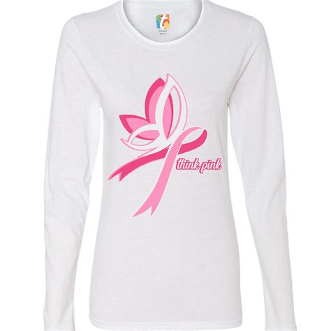 think pink breast cancer awareness women s long sleeve t shirt pink ribbon ebay