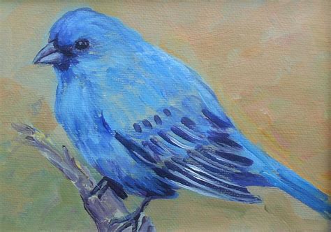 Original Art Painting Indigo Bunting Bird Blue Bird Wall