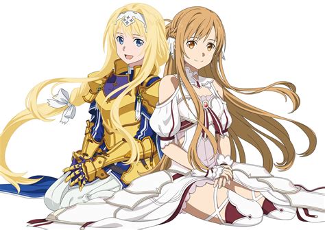 armor yuuki asuna long hair dress sword art online blonde brunette anime girls alice
