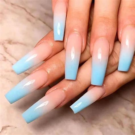 Sky Blue Ombre Press On Nails In 2021 Long Acrylic Nail Designs French Acrylic Nails Blue Nails