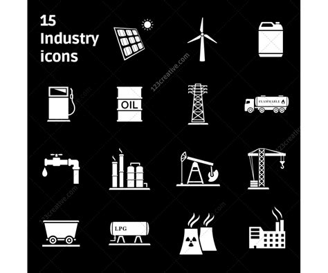 Industry icons - industry signs for industry fields: coal mining, energy industry, oil ...