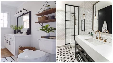 Modern farmhouse bathroom features a pedestal sink and deep soaking tub clad in gray brick tiles that complement the limestone flooring. 17 Beautiful and Modern Farmhouse Bathroom Design Ideas ...