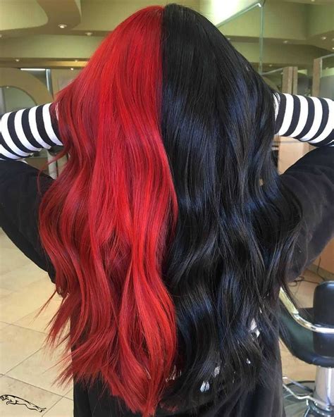 10 Popular Red And Black Hair Colour Combinations Redhairs Split Dyed Hair Hair Color For
