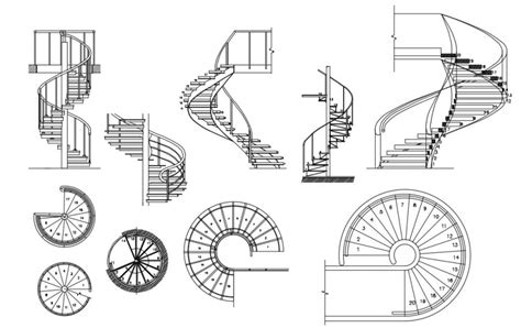 Multiple Spiral Staircase Blocks Drawing Details Dwg File Cadbull