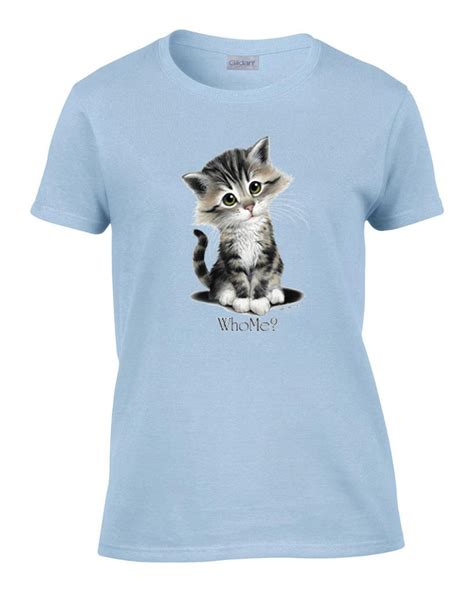 Ladies Cute Funny Who Me Kitty Cat Kitten Womens T Shirt Tee Ebay
