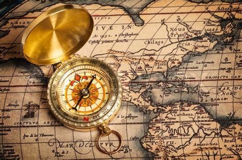 Old Vintage Golden Compass On Ancient Map Stock Photo Colourbox