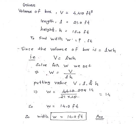 Solved The Volume Of A Box Is Given By V Lwh Find The Width In