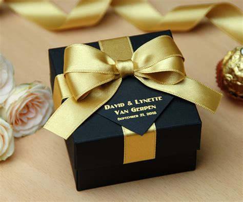 25 Black And Gold Wedding Favor T Box With Satin Ribbon Bow Etsy