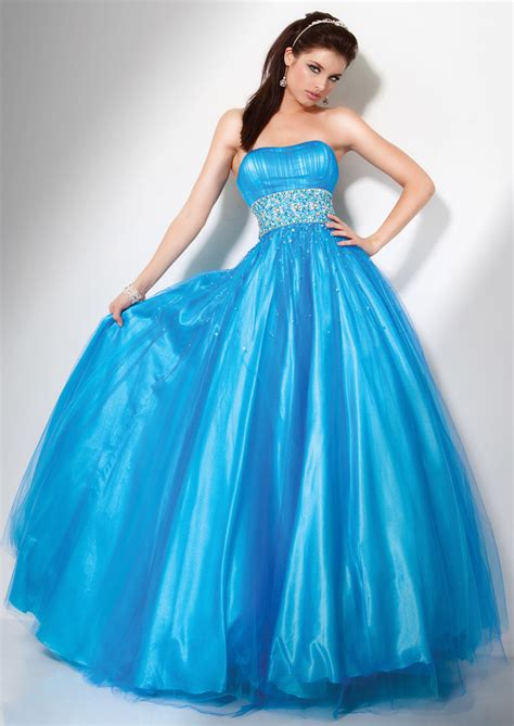 Blue Ball Gown Strapless Floor Length Zipper Prom Dresses With Sequined