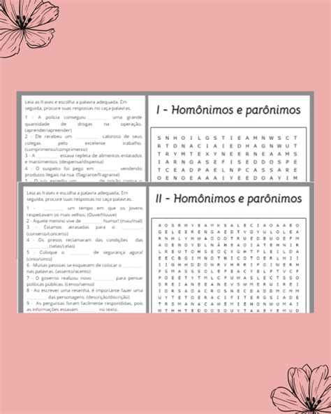 Caça Palavras Homonimos E Paronimos
