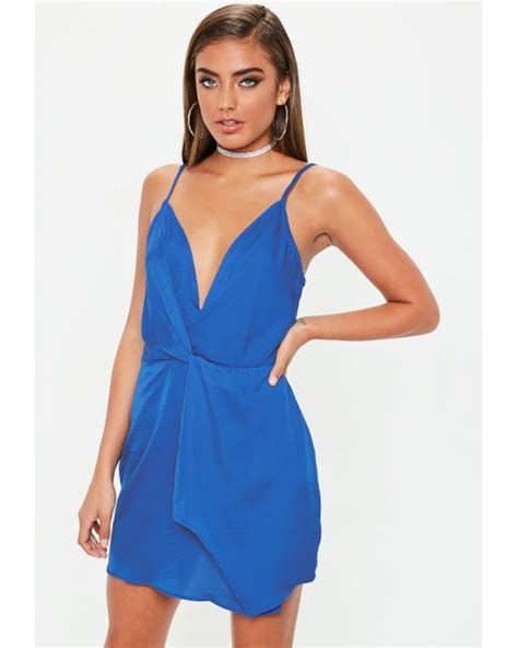 Lyst Missguided Petite Blue Strappy Deep Plunge Twist Front Mini