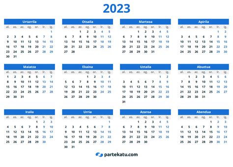 Calendario En Euskera De 2023 Listo Para Imprimir