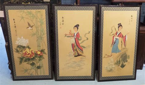 Chinese Silk Screens A Set Of Six With Representations Of Birds