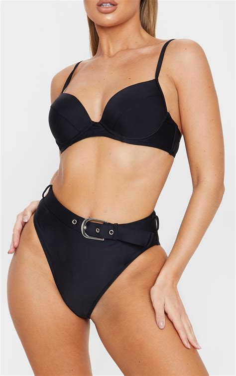 black belted high waist bikini bottom prettylittlething