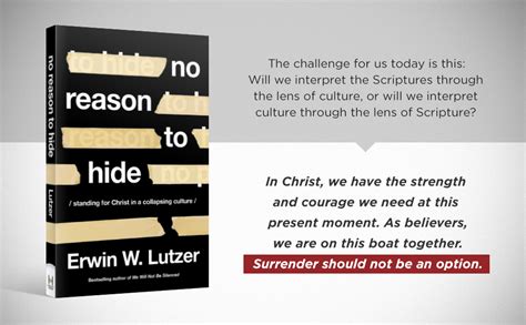 No Reason To Hide Standing For Christ In A Collapsing Culture Lutzer Erwin W Charles Jr H