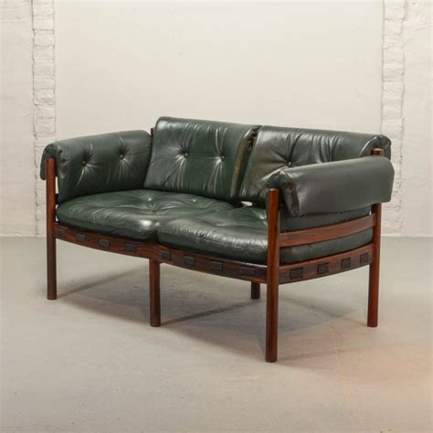 Mid Century Design Rosewood And Green Leather Sofa By Sven Ellekaer For Coja 1960s 76132