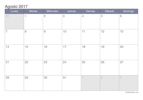 Calendario Agosto 2017 Para Imprimir