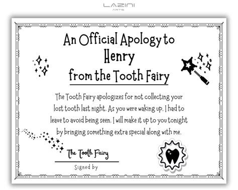 Missed The Toothfairy Tooth Fairy Apology Certificate Apology Letter